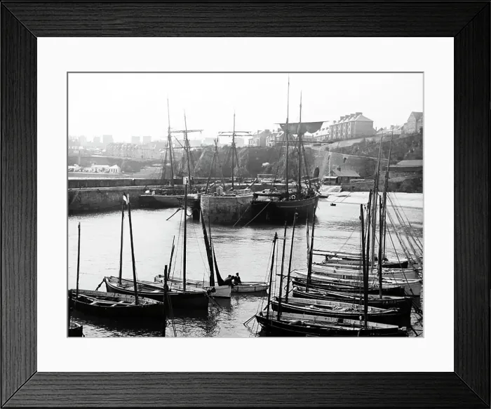 Framed Print : Newquay Harbour, Cornwall, Victorian period Framed Print : Newquay Harbour, Cornwall, Victorian period