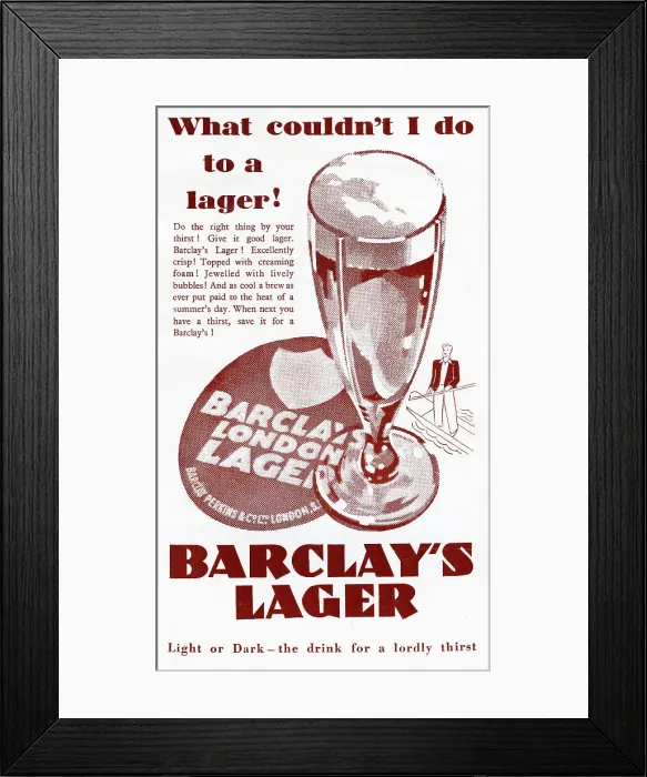 Framed Print : Advert, Barclay's London Lager Framed Print : Advert, Barclay's London Lager