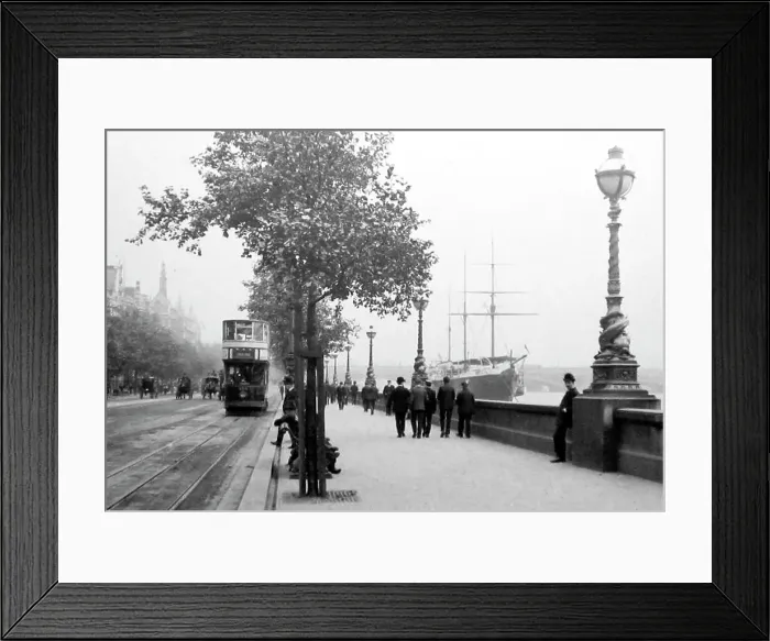 Framed Print : Tram, The Embankment, London, early 1900s Framed Print : Tram, The Embankment, London, early 1900s