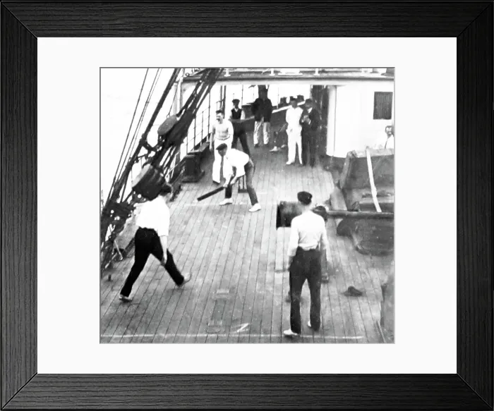 Framed Print : Playing cricket on a ship, Victorian period Framed Print : Playing cricket on a ship, Victorian period