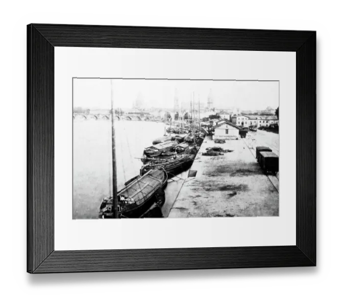 Framed Print : Barges on the river, Dresden, Germany, probably 1870s Framed Print : Barges on the river, Dresden, Germany, probably 1870s