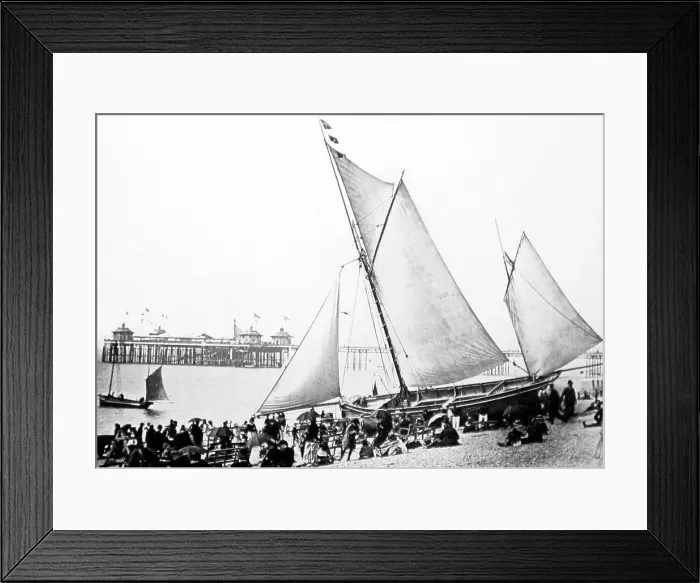 Framed Print : Brighton beach and pier, Victorian period Framed Print : Brighton beach and pier, Victorian period