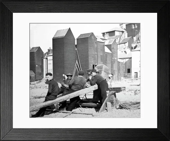 Framed Print : Fishermen and net huts, Hastings, Victorian period Framed Print : Fishermen and net huts, Hastings, Victorian period