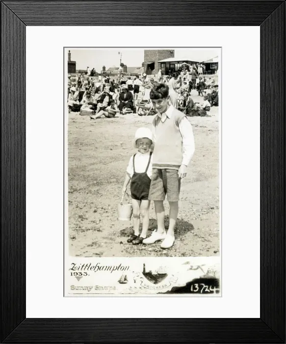 Framed Print : Two young brothers on the beach at Littlehampton Framed Print : Two young brothers on the beach at Littlehampton