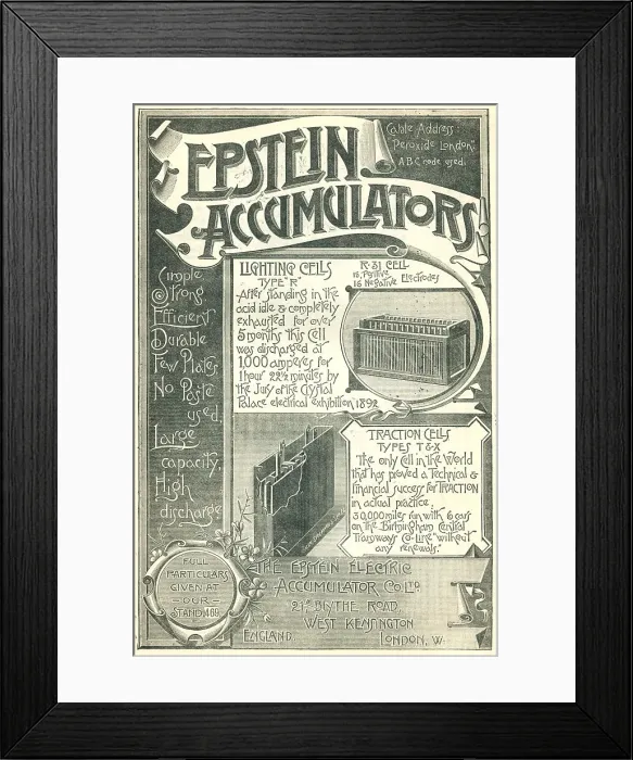 Framed Print : Epstein Accumulators Advertisement Framed Print : Epstein Accumulators Advertisement