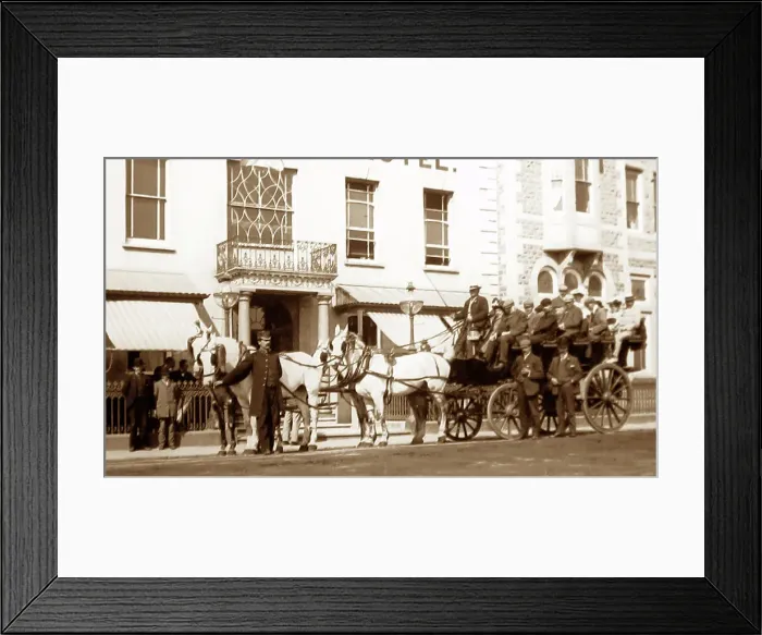 Framed Print : Tourist excursion trip outside the Royal Hotel, Llandudno Framed Print : Tourist excursion trip outside the Royal Hotel, Llandudno