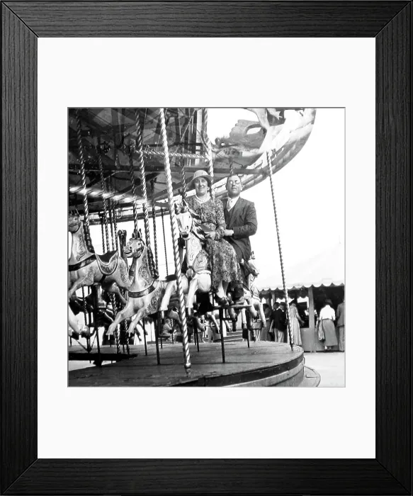 Framed Print : Gallopers ride at a fair, probably 1940s Framed Print : Gallopers ride at a fair, probably 1940s