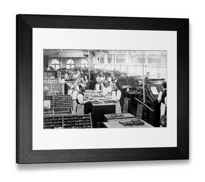 Framed Print : Type setting, probably for a newspaper Framed Print : Type setting, probably for a newspaper