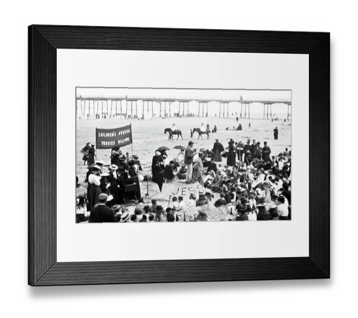 Framed Print : Childrens Church Service on the beach at Saltburn Framed Print : Childrens Church Service on the beach at Saltburn