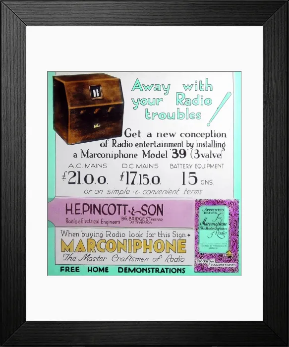 Framed Print : Marconiphone radio cinema advertisement, probably 1930s Framed Print : Marconiphone radio cinema advertisement, probably 1930s