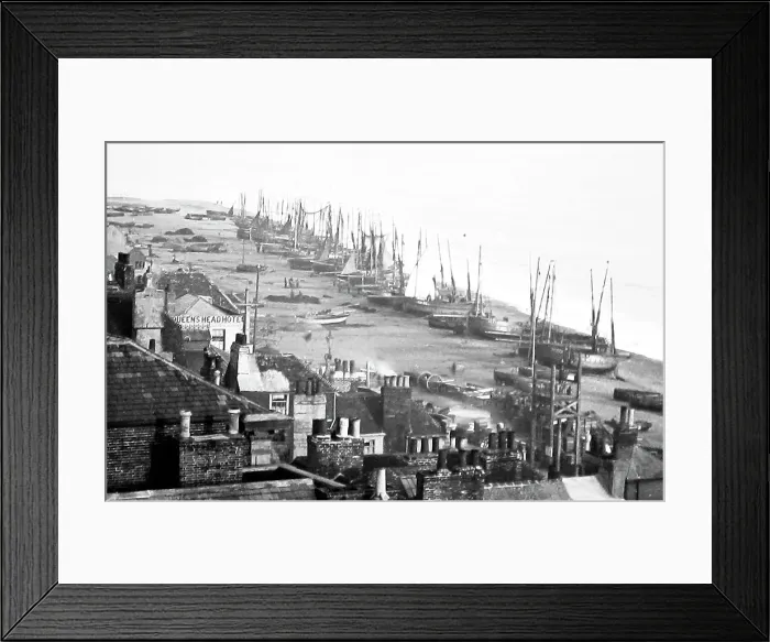 Framed Print : Queens Head Hotel and fishing smacks, Hastings Framed Print : Queens Head Hotel and fishing smacks, Hastings