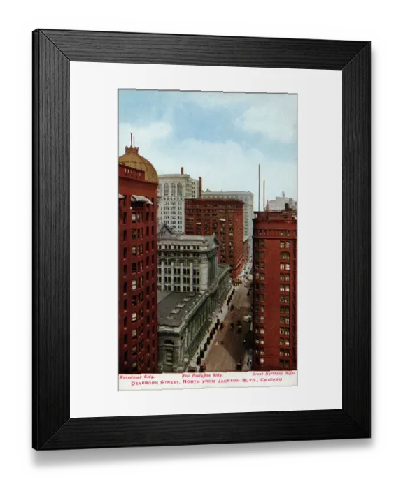 Framed Print : Dearborn Street, North from Jackson Boulevard, Chicago Framed Print : Dearborn Street, North from Jackson Boulevard, Chicago