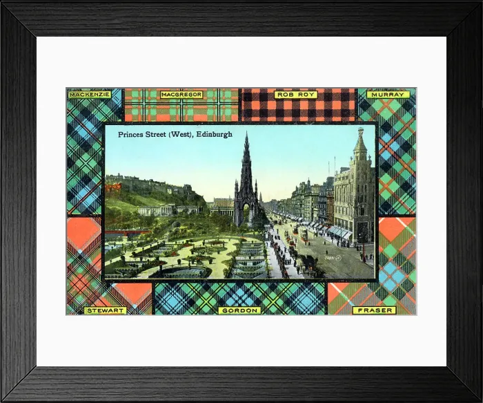 Framed Print : Princes Street (West), Edinburgh, Scotland - tartan border Framed Print : Princes Street (West), Edinburgh, Scotland - tartan border