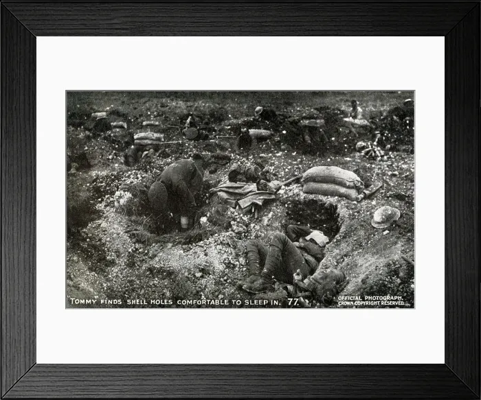 Framed Print : WW1 - British soldiers sleeping in shell holes Framed Print : WW1 - British soldiers sleeping in shell holes
