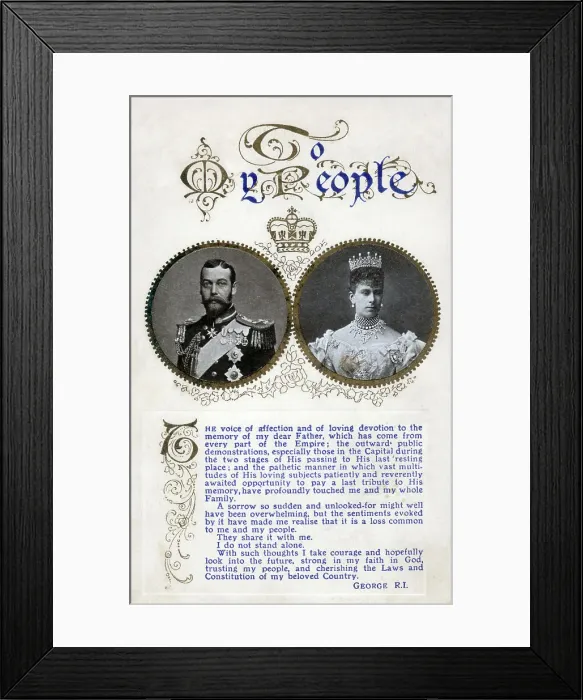 Framed Print : To My People - a message from King George V Framed Print : To My People - a message from King George V