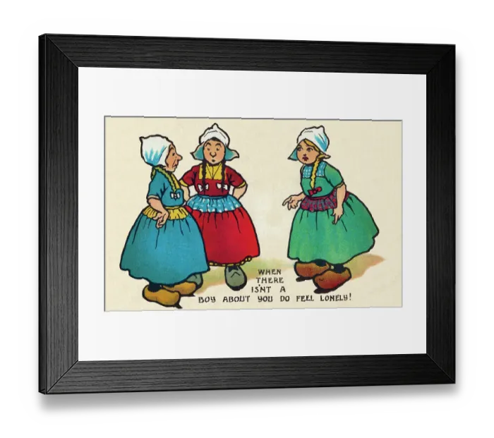 Framed Print : Three Dutch girls bemoaning the lack of male companionship Framed Print : Three Dutch girls bemoaning the lack of male companionship