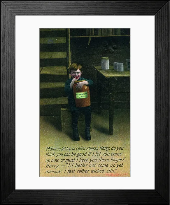 Framed Print : Naughty boy in the cellar tucking into the raspberry jam Framed Print : Naughty boy in the cellar tucking into the raspberry jam