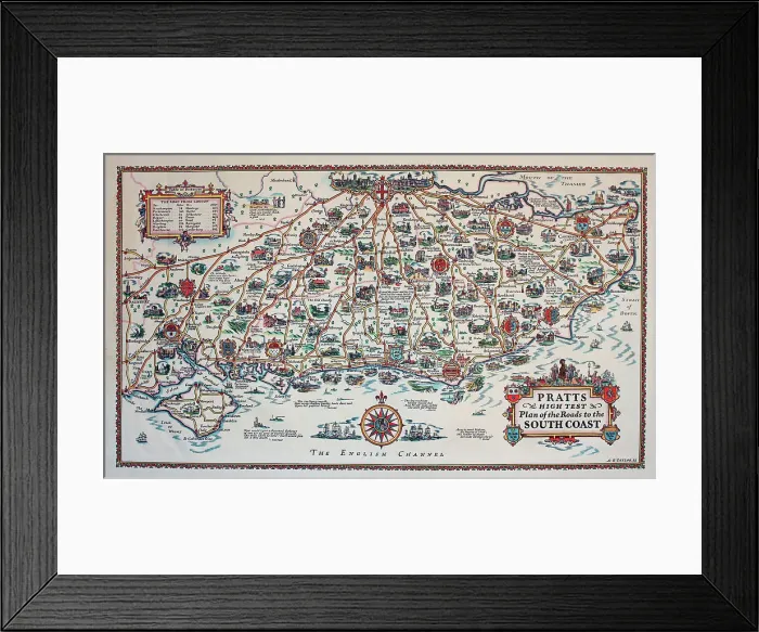 Framed Print : Pratt's High Test Plan of the Roads to the South Coast Framed Print : Pratt's High Test Plan of the Roads to the South Coast