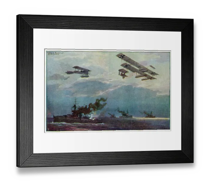 Framed Print : WW1 - German aircraft bombing the English fleet Framed Print : WW1 - German aircraft bombing the English fleet