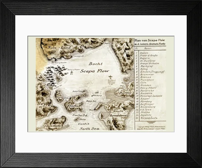 Framed Print : Map of the German Fleet's internment at Scapa Flow - 1918-19 Framed Print : Map of the German Fleet's internment at Scapa Flow - 1918-19