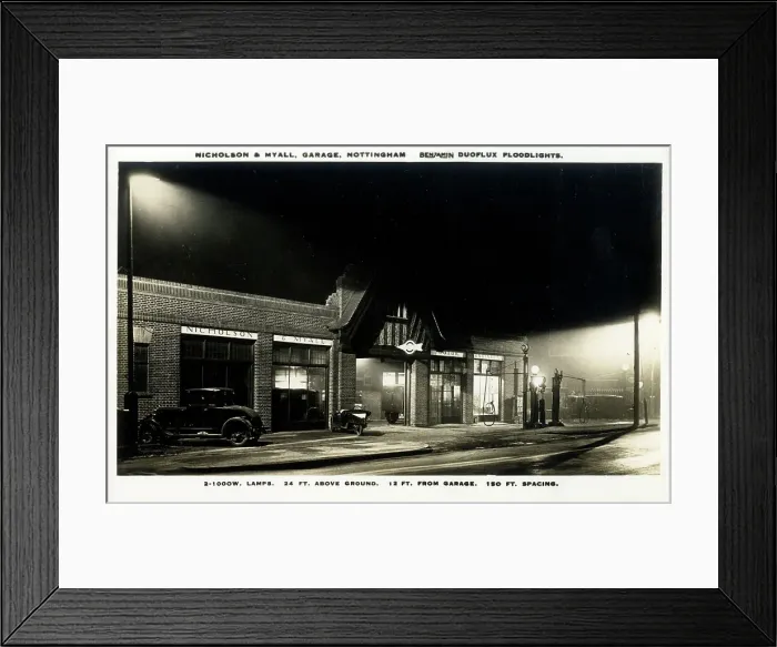 Framed Print : Nicholson & Myall Garage, Nottingham - Floodlights Framed Print : Nicholson & Myall Garage, Nottingham - Floodlights