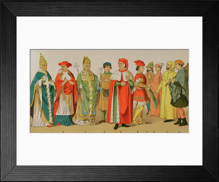 Framed Print : History of Italy. 1300. From left to right: Pope Framed Print : History of Italy. 1300. From left to right: Pope