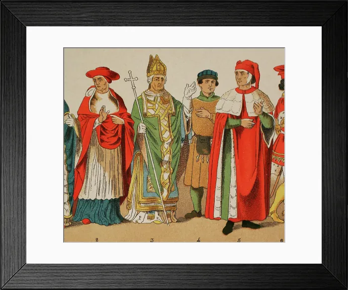 Framed Print : History of Italy. 1300. From left to right: cardinal Framed Print : History of Italy. 1300. From left to right: cardinal