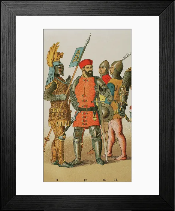 Framed Print : History of Italy. 1300. From left to right: warriors Framed Print : History of Italy. 1300. From left to right: warriors