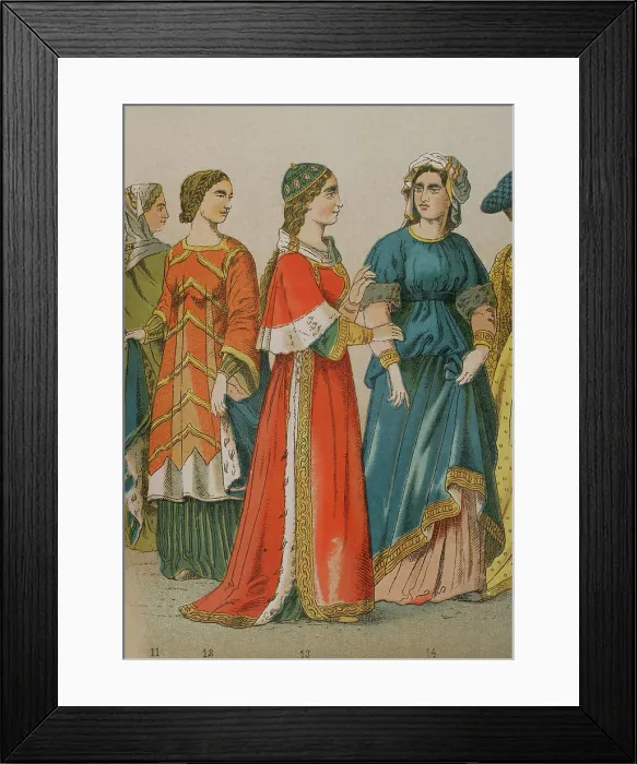 Framed Print : History of Italy. 1300. From left to right: dame Framed Print : History of Italy. 1300. From left to right: dame