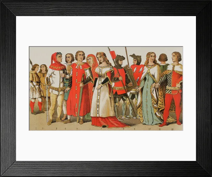 Framed Print : History of Spain. 1300. From left to right: hunters Framed Print : History of Spain. 1300. From left to right: hunters