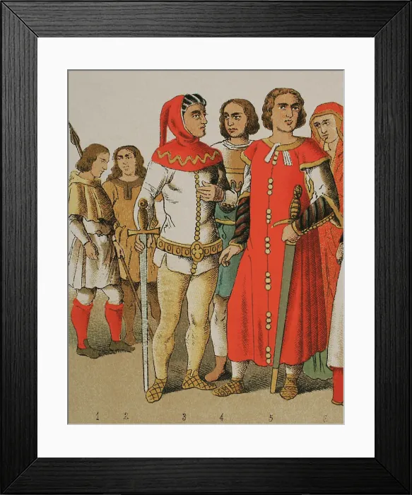 Framed Print : History of Spain. 1300. From left to right: hunters Framed Print : History of Spain. 1300. From left to right: hunters