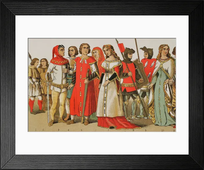 Framed Print : History of Spain. 1300. From left to right: hunters Framed Print : History of Spain. 1300. From left to right: hunters