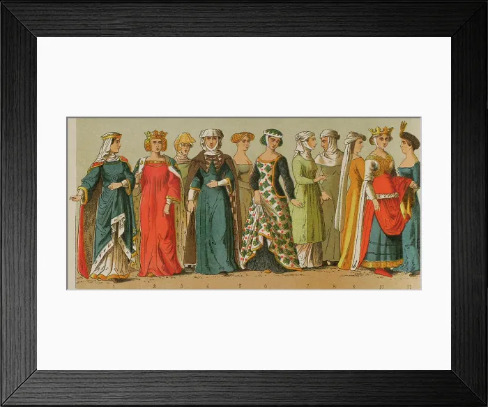 Framed Print : History of France. 1300. From left to right: queens Framed Print : History of France. 1300. From left to right: queens