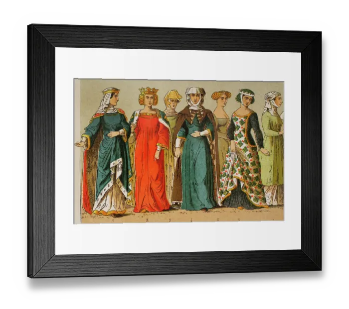Framed Print : History of France. 1300. From left to right: queens Framed Print : History of France. 1300. From left to right: queens
