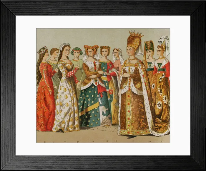 Framed Print : History of France. 1300. From left to right: queen Framed Print : History of France. 1300. From left to right: queen