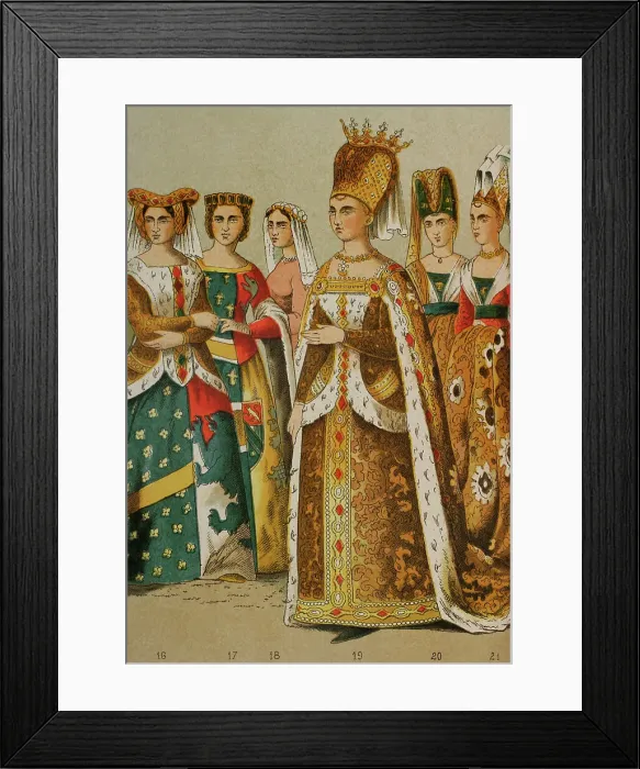 Framed Print : History of France. 1300. From left to right: lady Framed Print : History of France. 1300. From left to right: lady