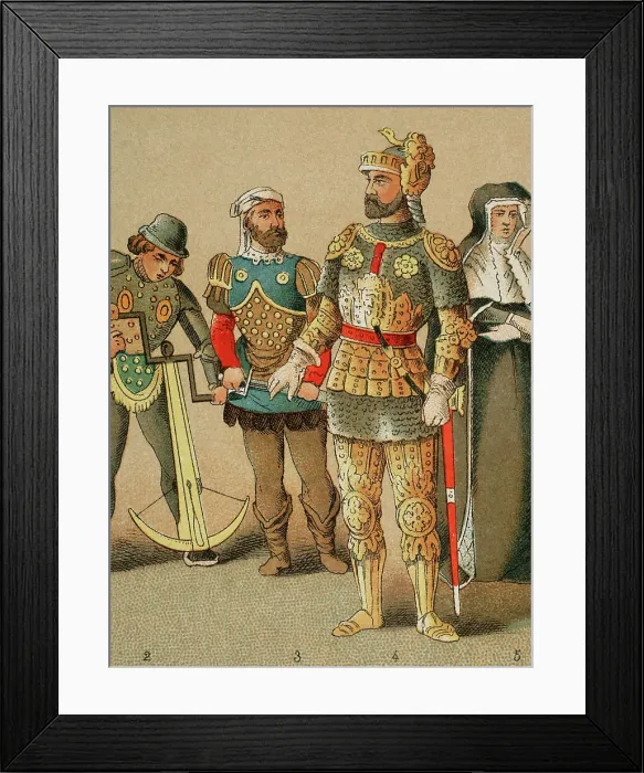 Framed Print : History of France. 1400. From left to right: crosbowman Framed Print : History of France. 1400. From left to right: crosbowman