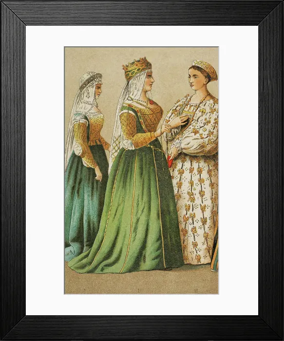 Framed Print : History of Italy. 1400. Queen of Cyprus flanked Framed Print : History of Italy. 1400. Queen of Cyprus flanked