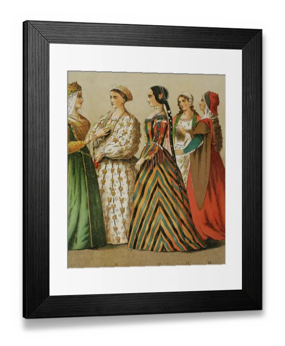 Framed Print : History of Italy. 1400. Queen of Cyprus and ladies Framed Print : History of Italy. 1400. Queen of Cyprus and ladies