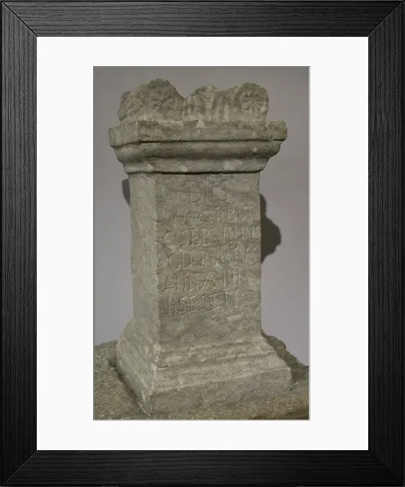 Framed Print : Funerary monument, shaped as a stone altar, of Framed Print : Funerary monument, shaped as a stone altar, of