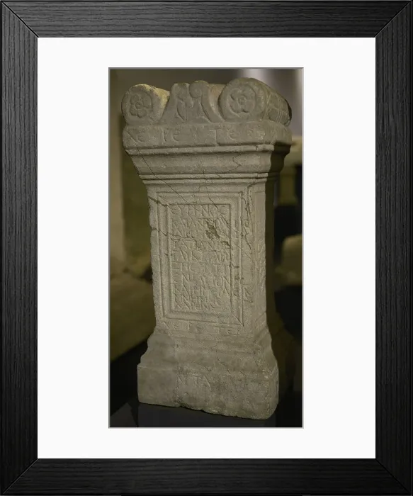 Framed Print : Funerary monument, shaped as a stone altar, of Framed Print : Funerary monument, shaped as a stone altar, of