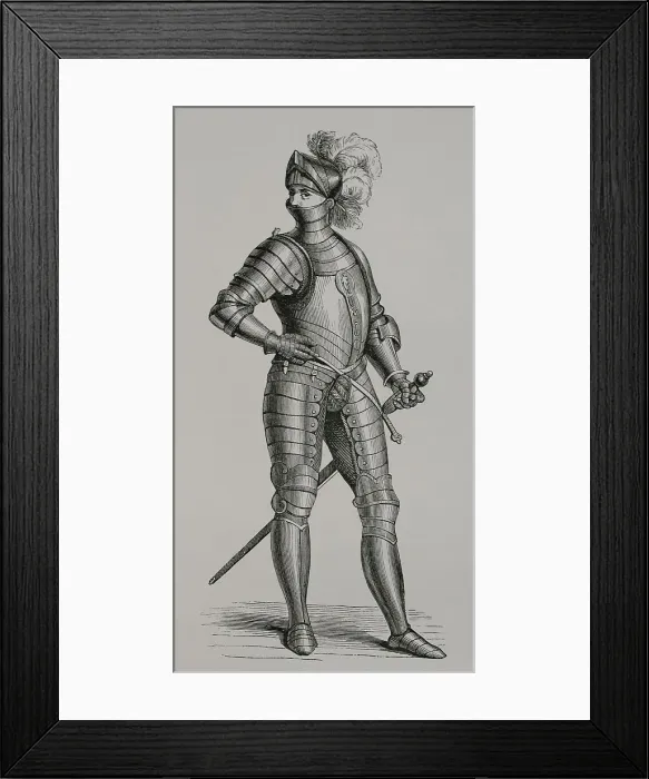 Framed Print : Knight in armour. Engraving from a design by Cesare Framed Print : Knight in armour. Engraving from a design by Cesare