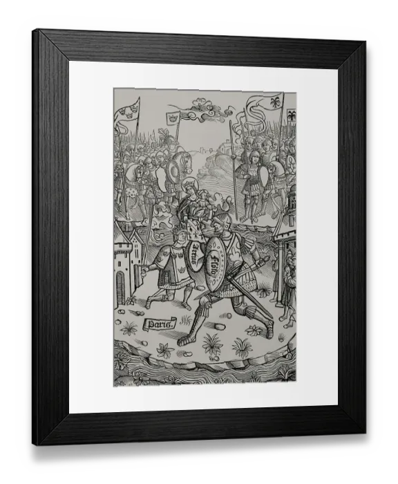 Framed Print : King Arthur fighting the giant, protected by Framed Print : King Arthur fighting the giant, protected by