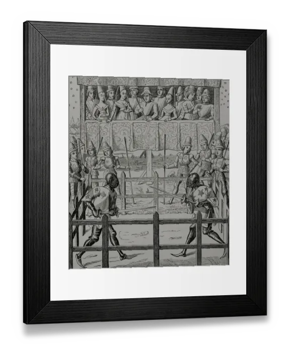 Framed Print : Judgement of God. Two knights fight a duel. Engraving Framed Print : Judgement of God. Two knights fight a duel. Engraving