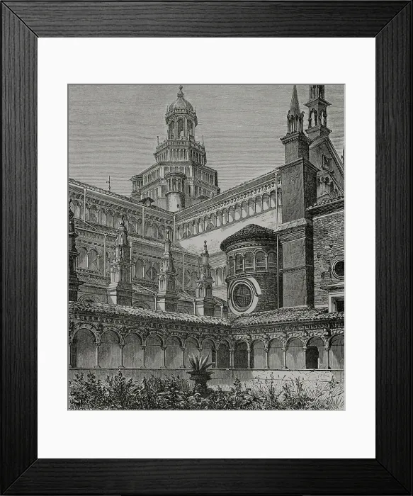 Framed Print : Italy. Certosa di Pavia. Small Cloister. Engraving Framed Print : Italy. Certosa di Pavia. Small Cloister. Engraving