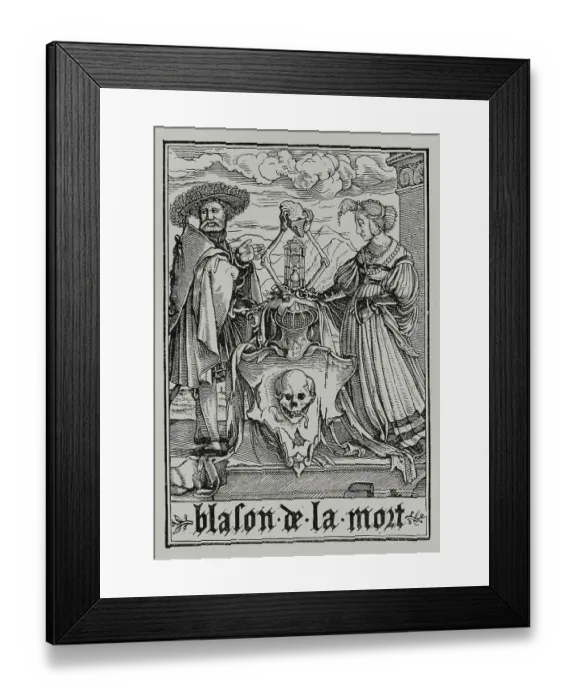 Framed Print : The coat of arms of Death. A married couple belonging Framed Print : The coat of arms of Death. A married couple belonging