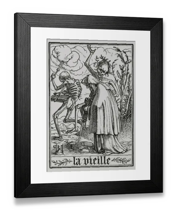Framed Print : The Old Woman. Death is depicted guiding an old Framed Print : The Old Woman. Death is depicted guiding an old