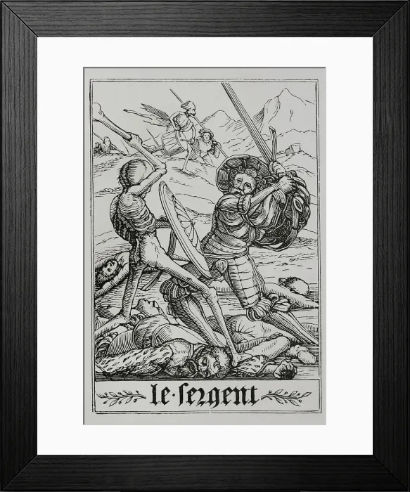 Framed Print : A soldier fighting against Death. At his feet Framed Print : A soldier fighting against Death. At his feet