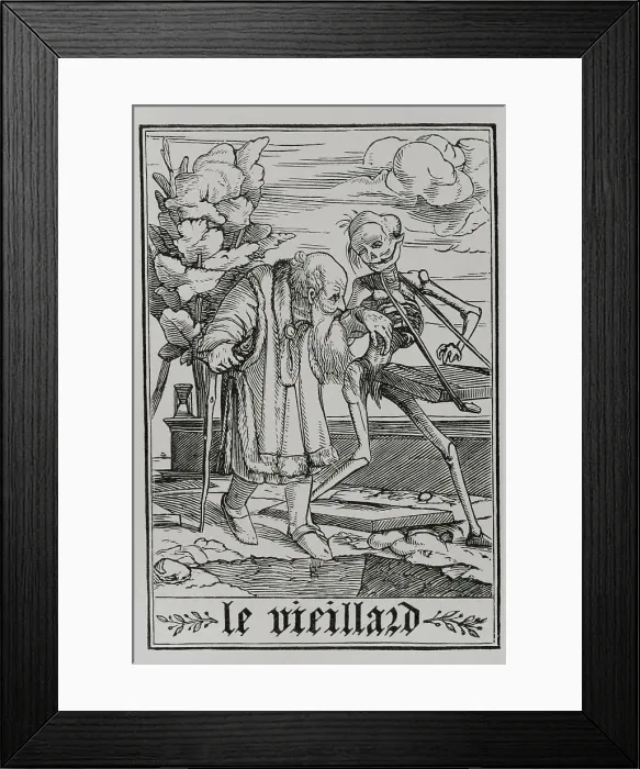 Framed Print : The Old Man. Death, depicted as a skeleton playing Framed Print : The Old Man. Death, depicted as a skeleton playing
