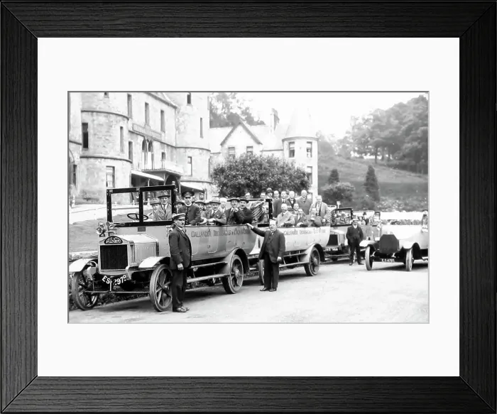 Framed Print : Charabanc at the Trossachs Hotel, Callander, Scotland Framed Print : Charabanc at the Trossachs Hotel, Callander, Scotland
